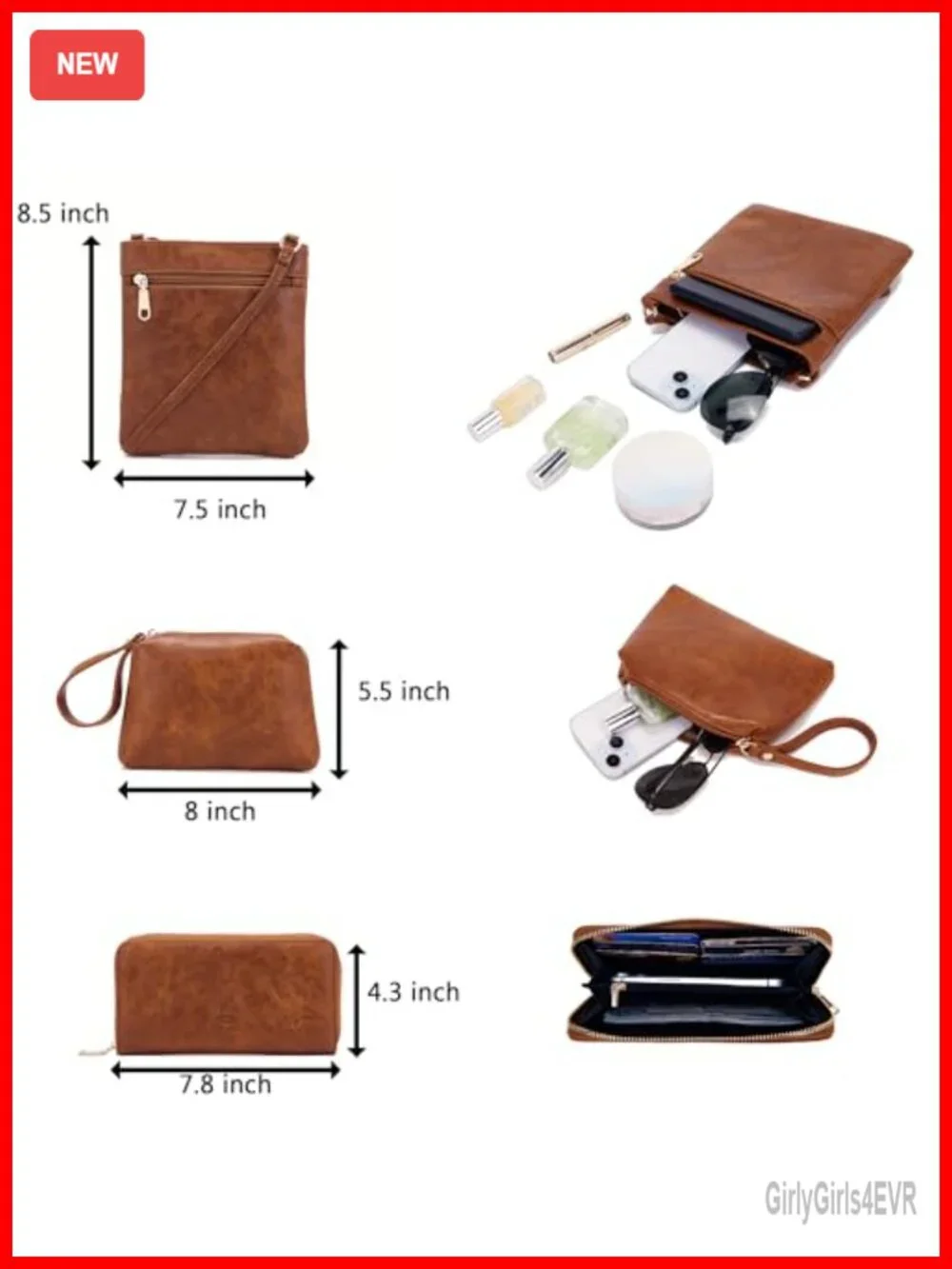 4-Piece Set Including Hobo Crossbody Bag, Tote, Wallet, and Coin Purse in Faux
